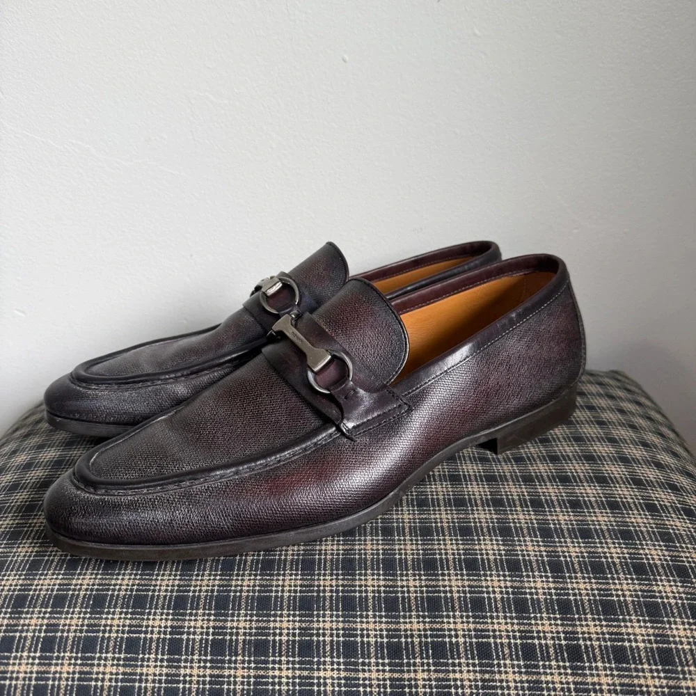 Magnanni 25631 Flex Textured Leather Bit Loafer Size 11.5 US Dark Brown Burgundy